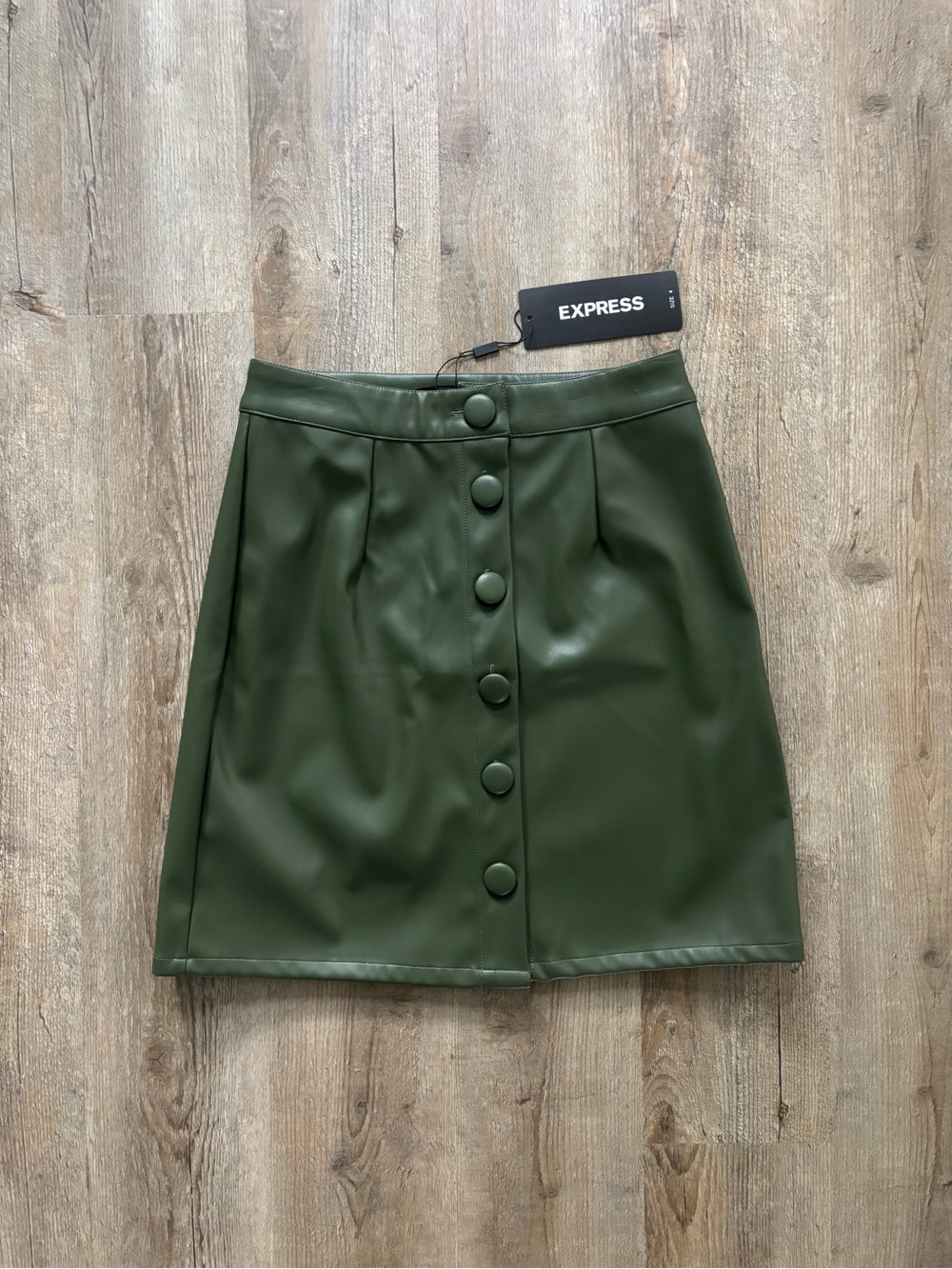 Express Academia Faux Leather Olive High Waist Skirt